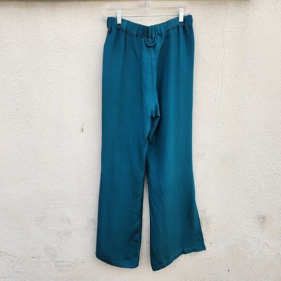 FIORLA Forte Split Hem Turquoise Silk Pants - Picture 3 of 8